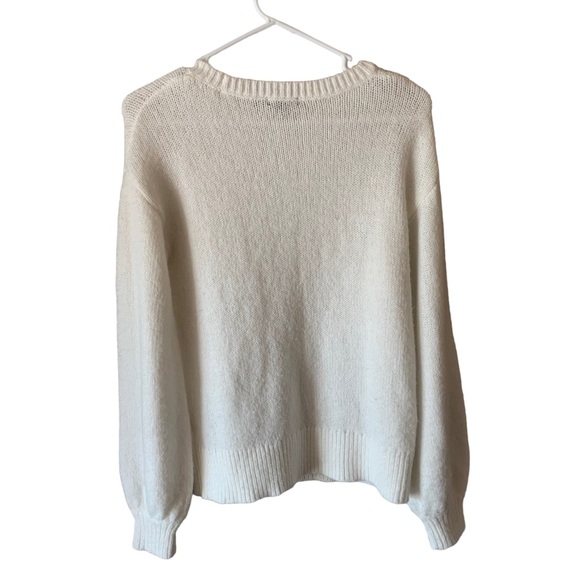 Halogen Womens White Puff Balloon Sleeve Oversized Cozy Crewneck Sweater Sz XXS - Picture 2 of 6